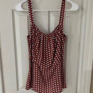 CAbi Orange and Navy Patterned Blouse